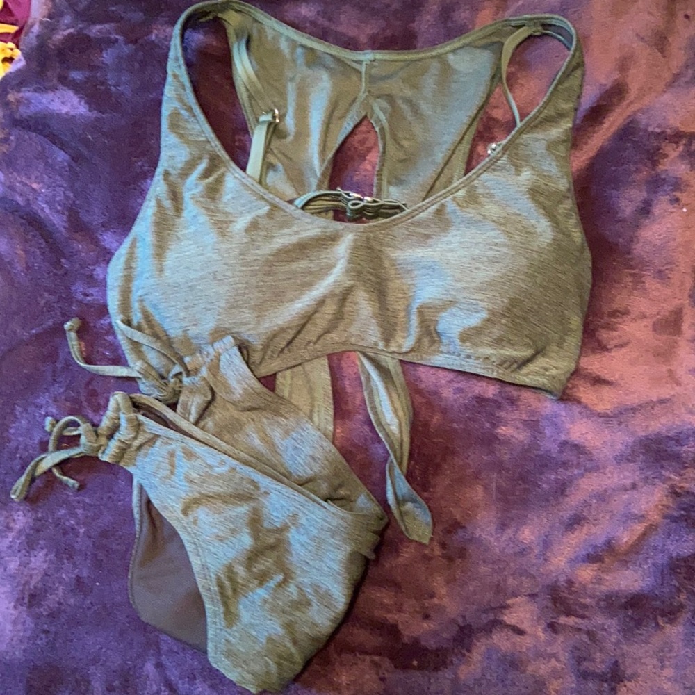 Green target bathing suit